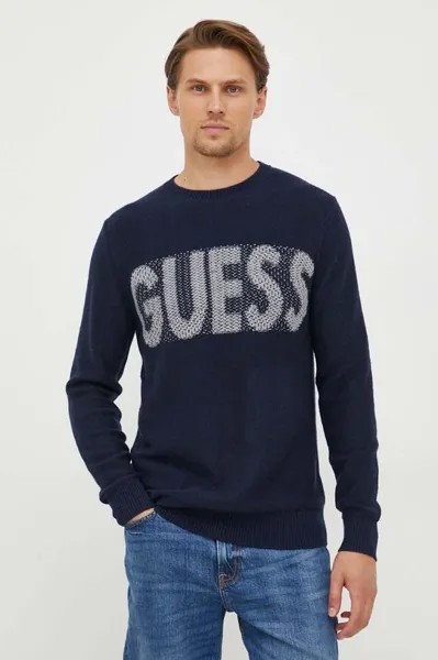 Свитер из смесовой шерсти Guess, темно-синий