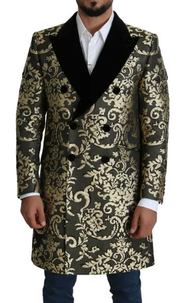 DOLCE - GABBANA Куртка SICILIA Черное золотое жаккардовое длинное пальто IT46/US36/S $4000