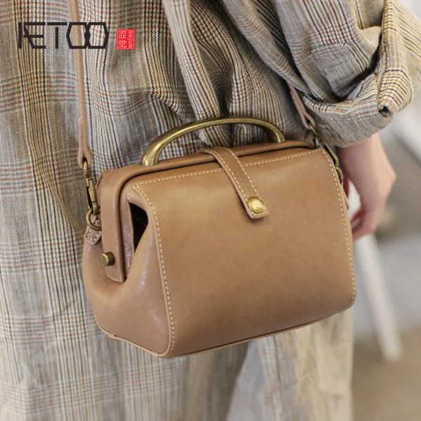 Сумка кросс-боди AETOO Женская в стиле ретро, сумочка на плечо из овечьей кожи, Корейская позолоченная сумка с ртом доктора для колледжа