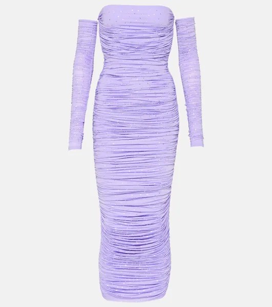 Платье из джерси, украшенное кристаллами и сборками Alex Perry, фиолетовый