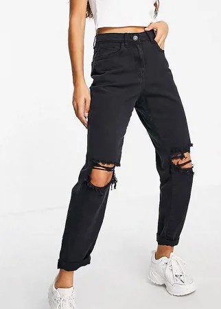 Черные выбеленные джинсы в винтажном стиле с рваной отделкой Parisian Petite-Черный цвет