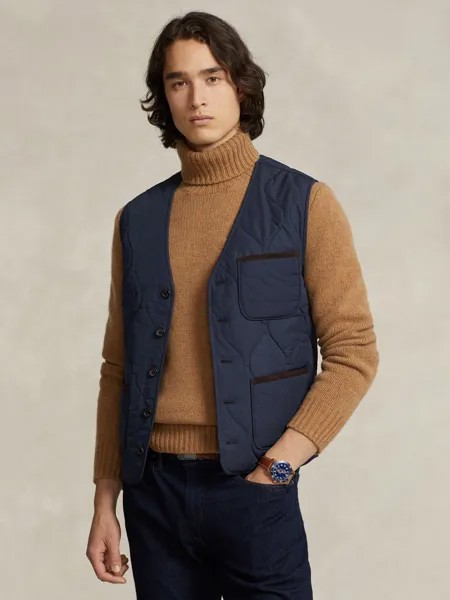 Стеганый жилет из тафты-поло Ralph Lauren, темно-синий