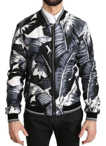 Куртка DOLCE - GABBANA Черный шелковый бомбер с принтом банановых листьев IT50/US40/L Рекомендуемая розничная цена 2000 долларов США