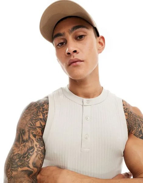 Приталенная майка каменного цвета с вырезом горловины ASOS DESIGN