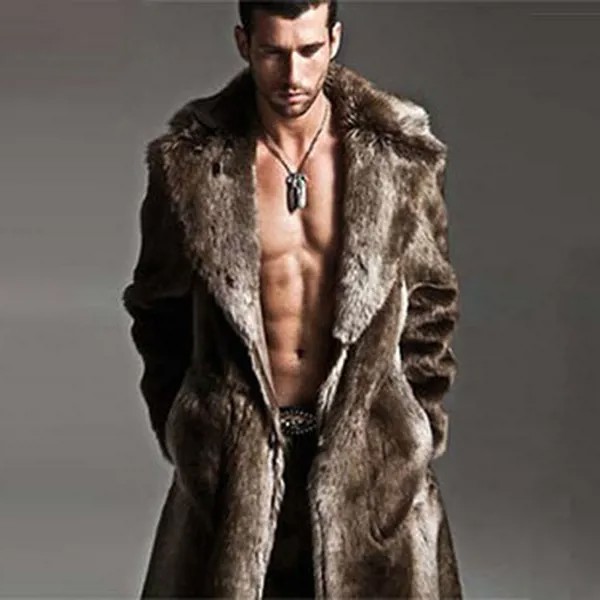 Мужское длинное пальто из искусственного меха Норковое Пальто двухстороннее, пальто с большим отложным воротником, Толстая теплая верхняя одежда для зимы