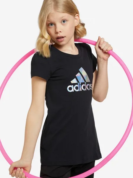 Футболка для девочек adidas Dance Metallic Print, Черный