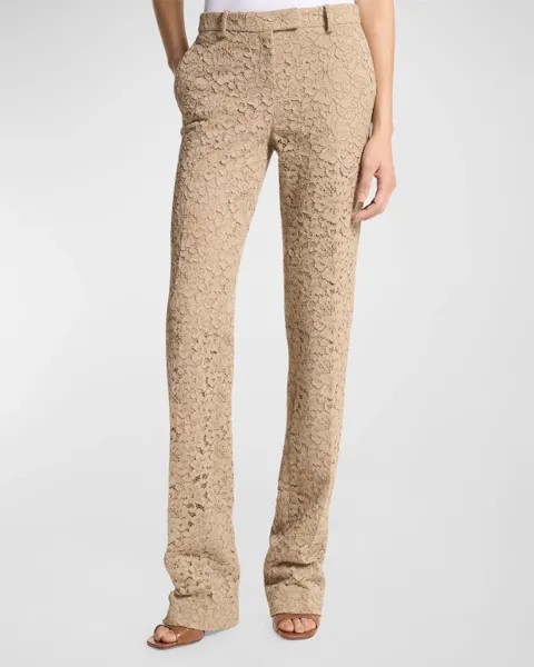 Прямые брюки из кружева с цветочным принтом Carolyn Michael Kors Collection, цвет Sand