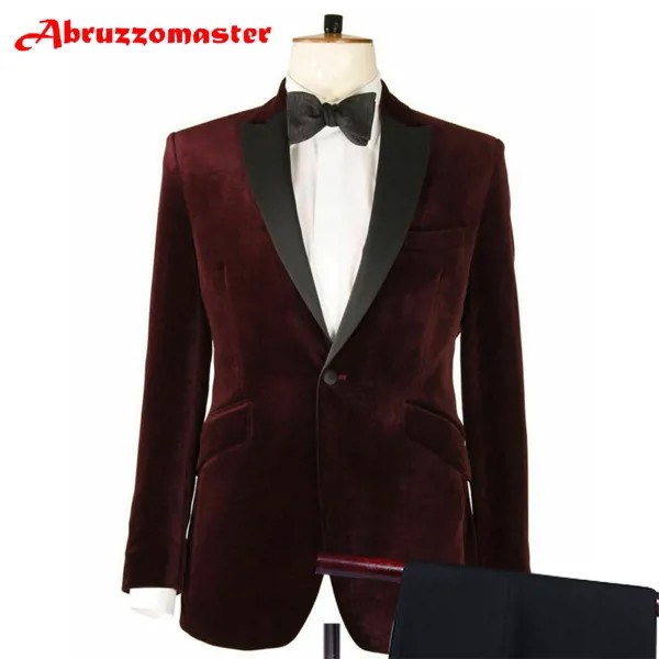 Abruzzomaster мужские бархатные блейзеры бордового цвета и черные брюки смокинг для жениха бархатная куртка индивидуальный пошив мужской костюм портной костюм