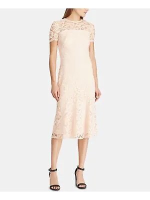 RALPH LAUREN Женское кружевное платье-футляр миди с коротким рукавом с иллюзией декольте