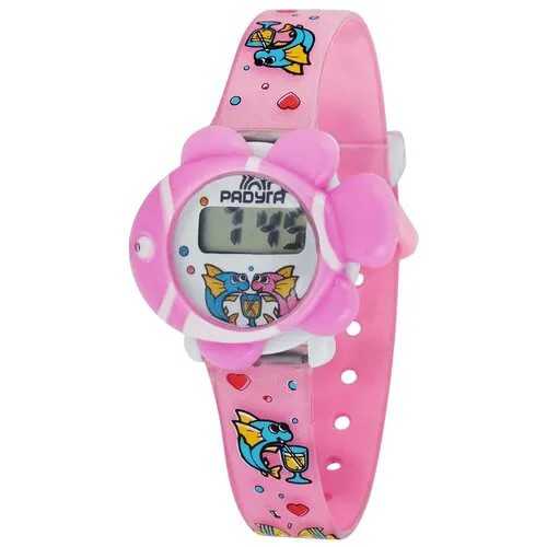 Наручные электронные детские часы Радуга 504 розовая рыбка. Для детей от 3 лет с коробочкой игрушкой.