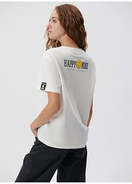 Женская футболка цвета экрю с круглым вырезом M1612086-70057 HAPPY MIND PRINTED T Mavi, экрю