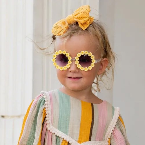 50677, Очки детские солнцезащитные Happy Baby с бантом повязкой для волос/резинкой для волос, желтые