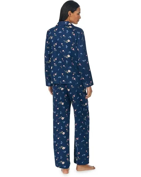 Пижамный комплект LAUREN Ralph Lauren Long Sleeve Woven Notch Collar PJ Set, цвет Navy Print