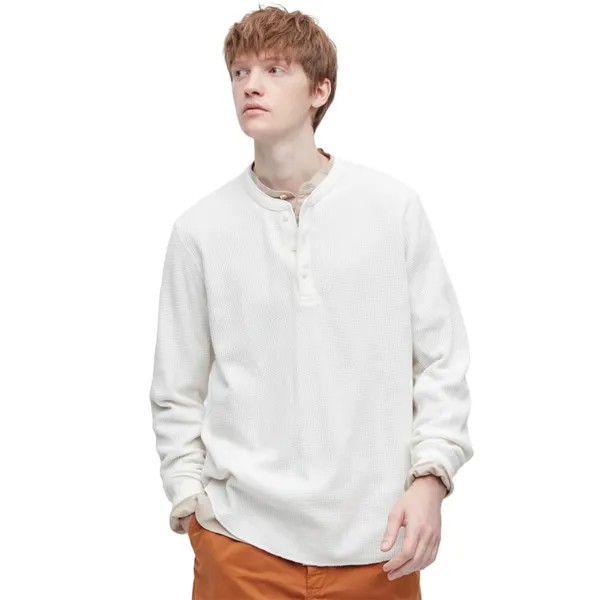 Лонгслив Uniqlo Waffle Henley Neck, серовато-белый