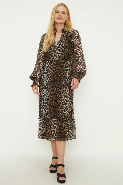 Платье миди с пуговицами Animal и гофрированными манжетами спереди Oasis, коричневый