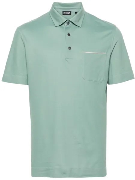 Zegna рубашка поло с нагрудным карманом, зеленый