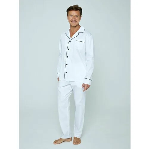 Пижама Малиновые сны, рубашка, брюки, карманы, размер 54, белый