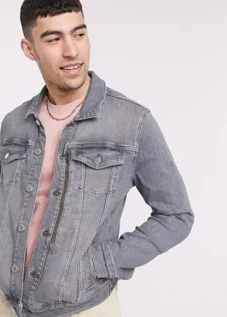 Серая джинсовая куртка River Island-Серый