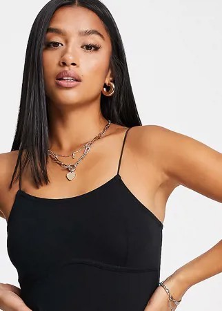 Черное боди на бретельках с корсетными швами на лифе ASOS DESIGN Petite-Черный цвет