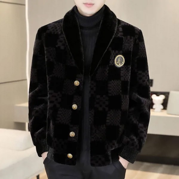 Высококачественное пальто с лацканами и стежками, зимнее Норковое Пальто из искусственного меха, короткое серое пальто, плюшевое пушистое пальто, мужское искусственное теплое пальто, Мужское пальто