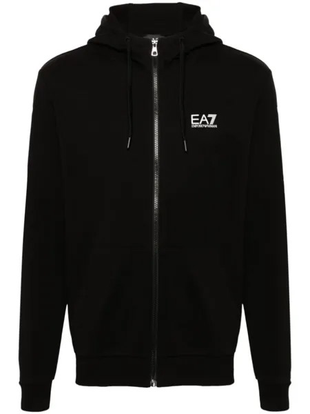 Ea7 Emporio Armani толстовка с капюшоном на молнии с логотипом, черный