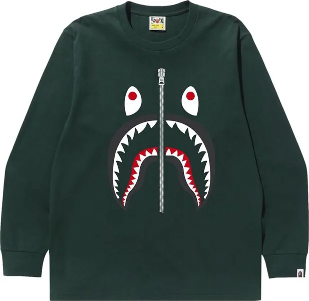 Лонгслив BAPE Shark Long-Sleeve Tee 'Green', зеленый