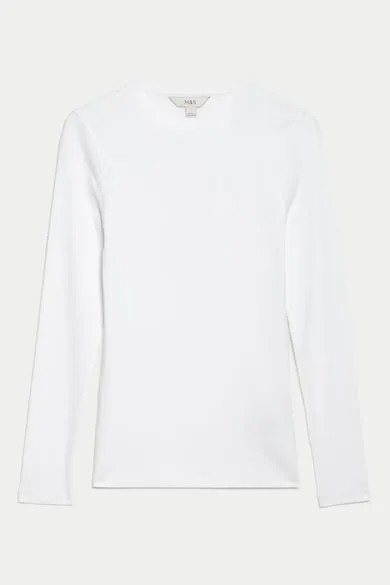 Хлопковая блузка с овальным вырезом Marks & Spencer, белый