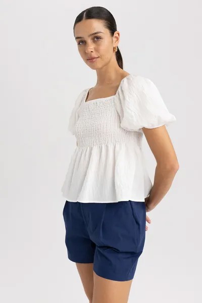 Блуза с квадратным вырезом и рукавами-фонариками Defacto, белый