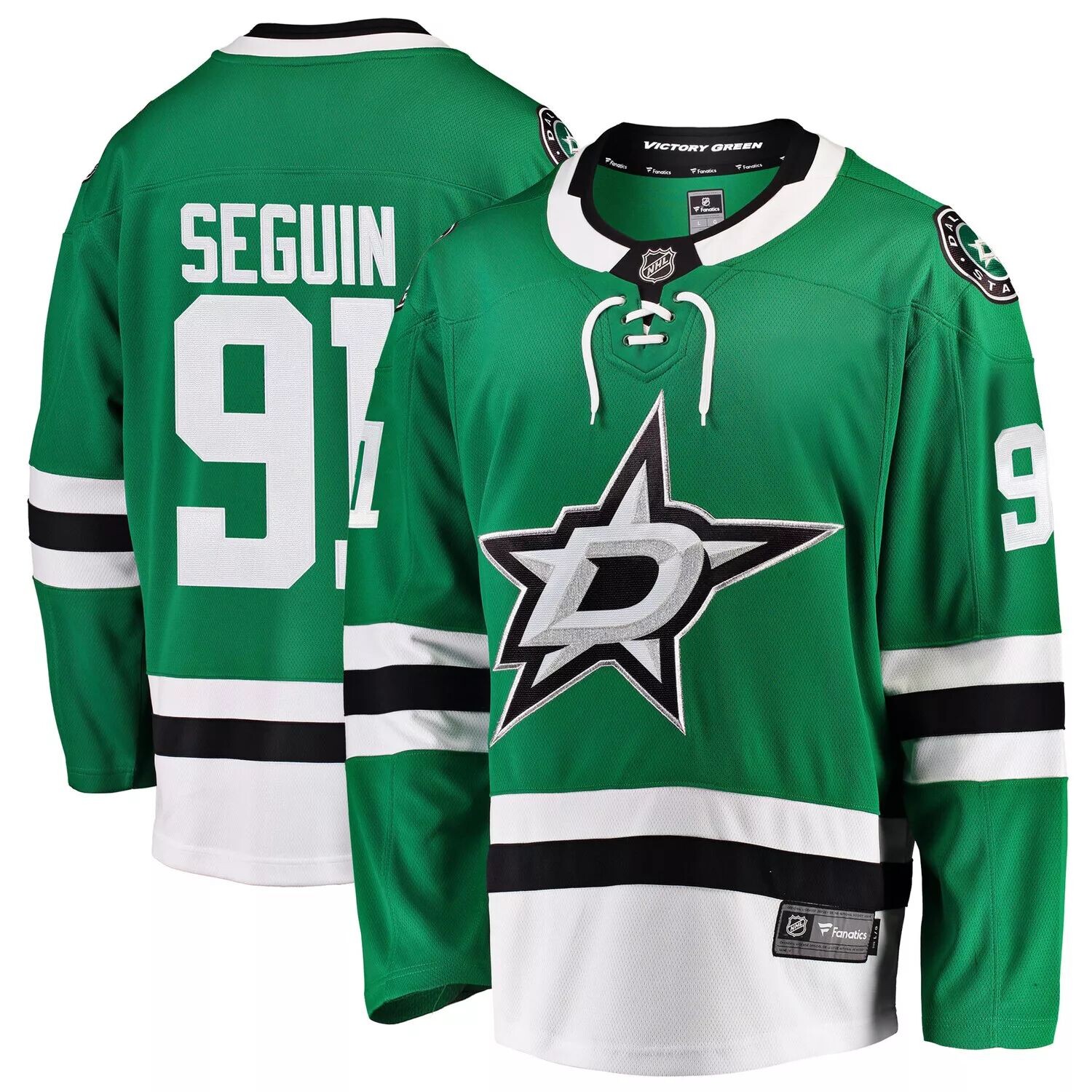 Мужская зеленая майка игрока команды Tyler Seguin с логотипом Dallas Stars Fanatics