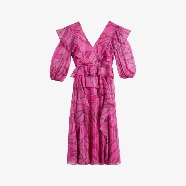 Тканое платье миди Victoir с графичным принтом и завязками на талии Ted Baker, розовый