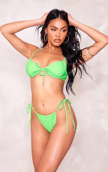 PrettyLittleThing Зеленые плавки бикини со сборками