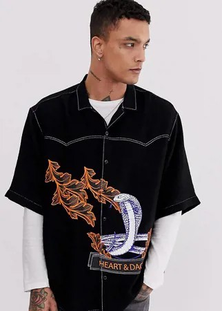 Oversize-рубашка с фирменным змеиным принтом Heart & Dagger-Черный