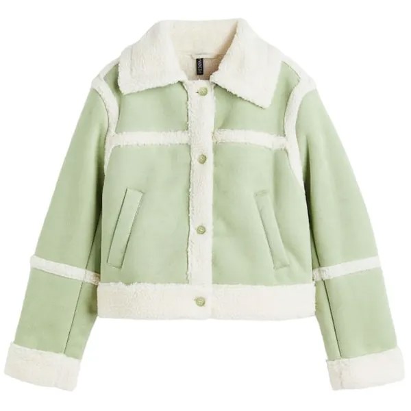 Куртка H&M Teddy-lined jacket, светло-зеленый