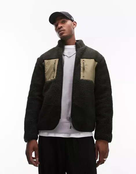 Меховая куртка Topman цвета хаки с нейлоновыми вставками