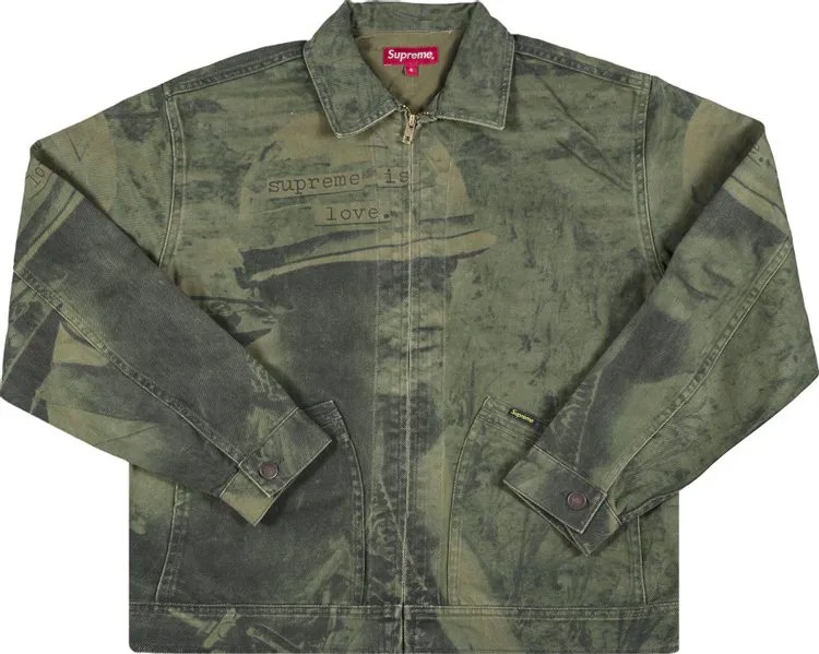 Куртка Supreme Is Love Denim Work Jacket 'Olive', зеленый