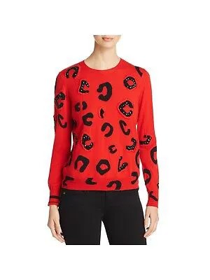 ESCADA SPORT Женский красный текстурированный свитер с круглым вырезом и длинными рукавами в рубчик с принтом S