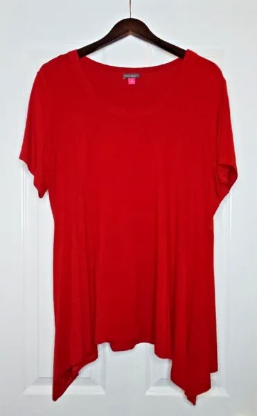 VINCE CAMUTO Красная блузка из эластичного трикотажа с асимметричным подолом и асимметричным подолом, топ 1X = 16 Вт