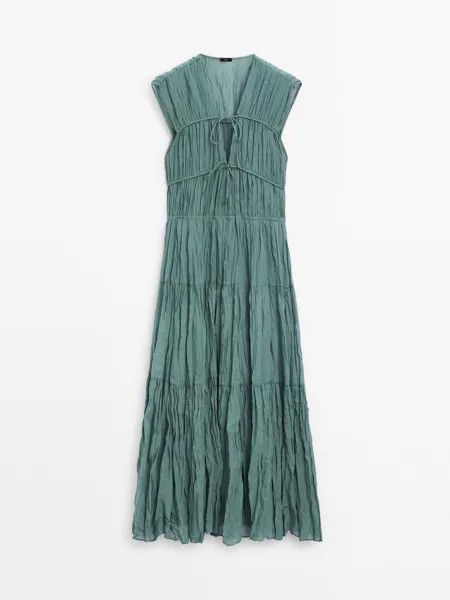 Платье Massimo Dutti Pleated, зеленый