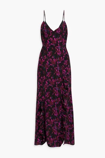 Платье макси из шелкового крепдешина с оборками и цветочным принтом LES RÊVERIES, пурпурный