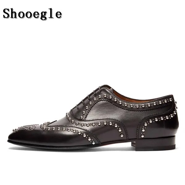 Роскошные мужские туфли SHOOEGLE из спилка, черные оксфорды, серебряные застежки, деловая обувь ручной работы, на шнуровке, мужские свадебные туфли
