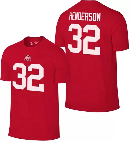 Оригинальная брендовая Мужская футболка Retro Brand штата Огайо Buckeyes Scarlet TreVeyon Henderson #32