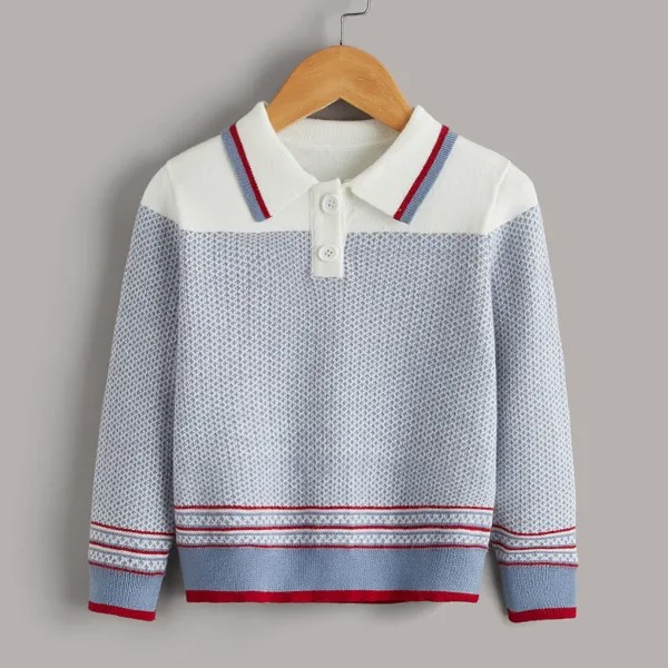 Контрастный свитер в полоску с воротником-поло для мальчиков