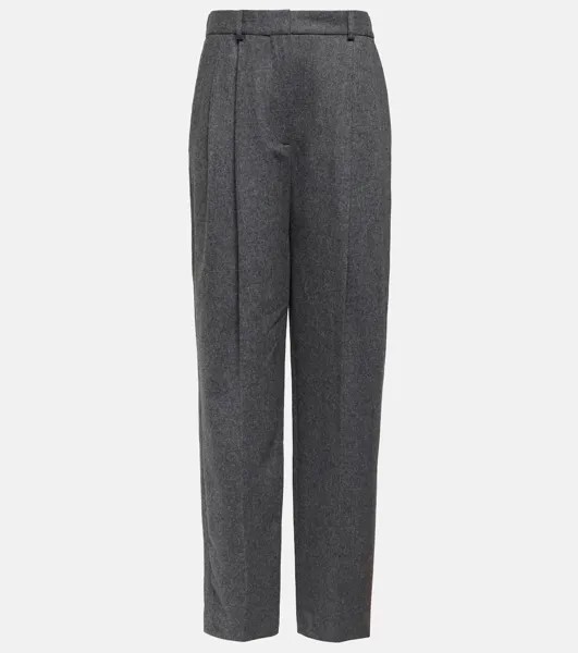 Прямые брюки со складками из смесовой шерсти Toteme, серый