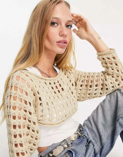 Суперукороченный джемпер с открытой строчкой ASOS кремового цвета
