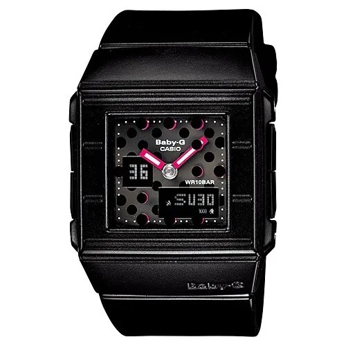 Наручные часы CASIO BGA-200DT-1E кварцевые, будильник, секундомер, таймер обратного отсчета, водонепроницаемые, противоударные, подсветка стрелок, подсветка дисплея, черный