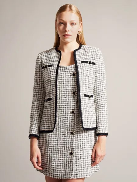 Куртка без воротника Lyrra Dogtooth из букле Ted Baker, белый/серый