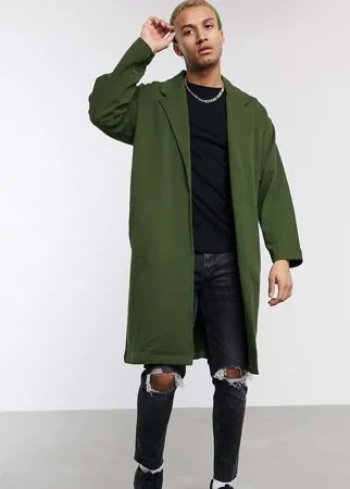 Темно-зеленое легкое трикотажное oversize-пальто ASOS DESIGN-Зеленый
