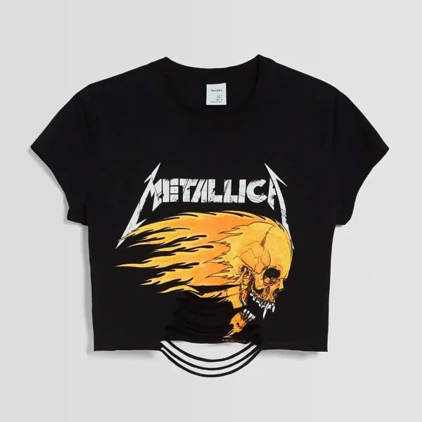 Футболка Bershka Short Sleeve Metallica Print, черный