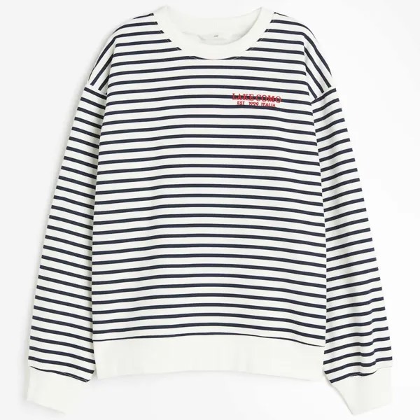 Свитшот H&M Striped Crew-neck, белый/синий