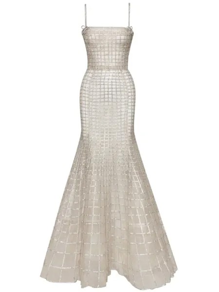Платье с вышивкой Oscar de la Renta, нейтральный цвет
